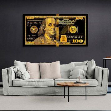 Картина 100 доларів чорний та золотий Gold Franklin на полотні 10052 фото
