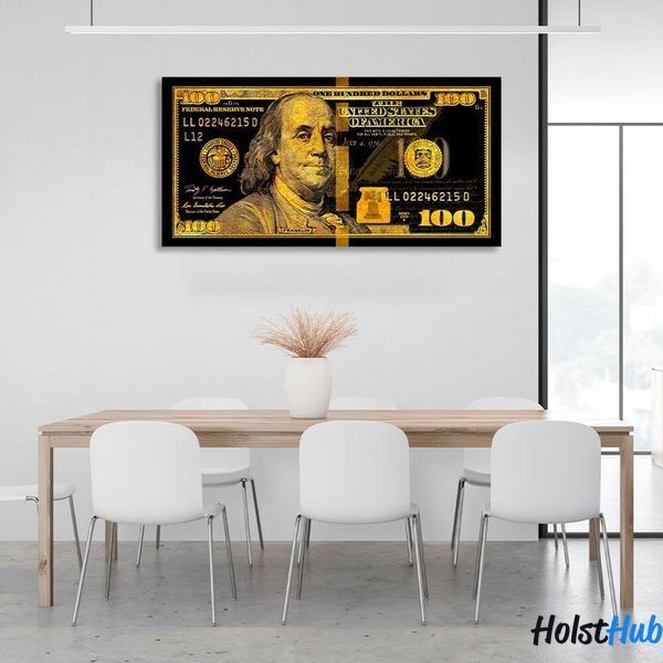 Картина 100 доларів чорний та золотий Gold Franklin на полотні 10052 фото