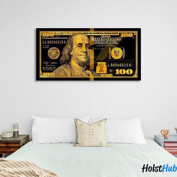 Картина 100 доларів чорний та золотий Gold Franklin на полотні 10052 фото