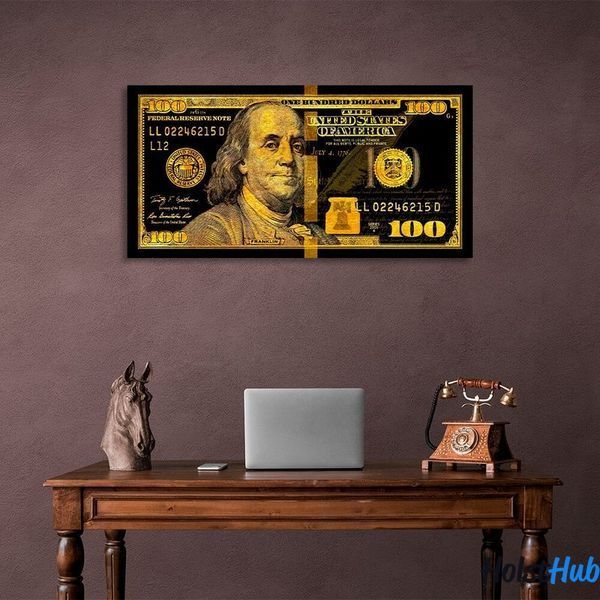 Картина 100 доларів чорний та золотий Gold Franklin на полотні 10052 фото