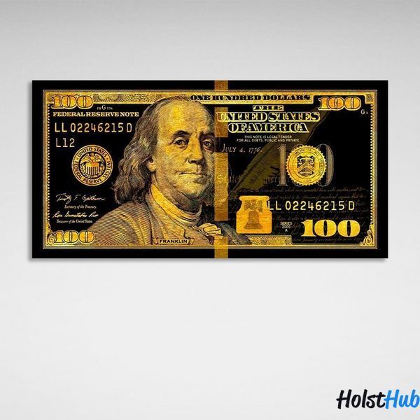 Картина 100 доларів чорний та золотий Gold Franklin на полотні 10052 фото