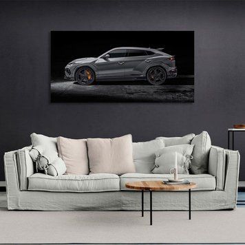 Картина сіра Lamborghini на чорному фоні на полотні 11360 фото