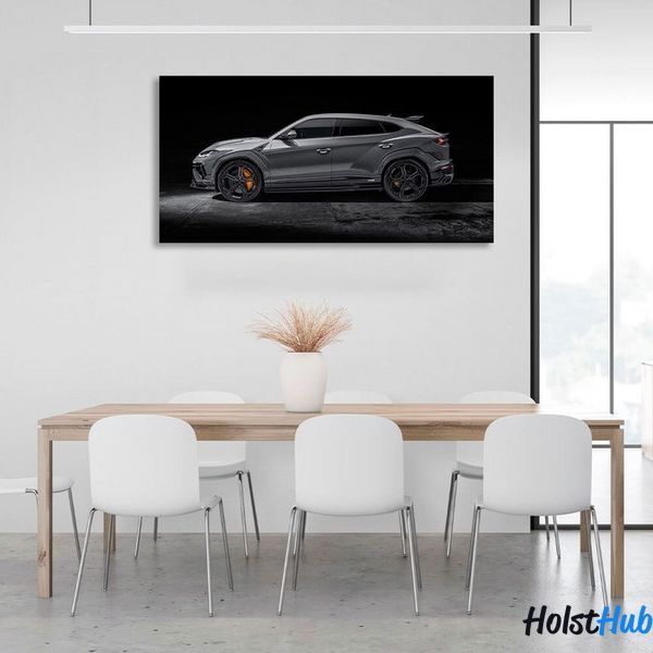 Картина сіра Lamborghini на чорному фоні на полотні 11360 фото