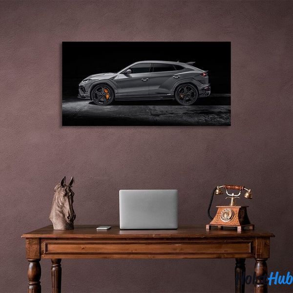 Картина сіра Lamborghini на чорному фоні на полотні 11360 фото