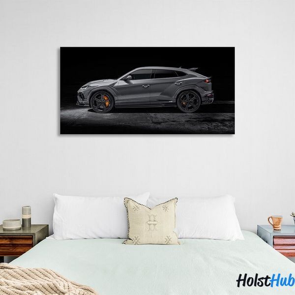 Картина сіра Lamborghini на чорному фоні на полотні 11360 фото