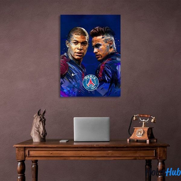 Картина на стену Футболисты ПСЖ Неймар и Килиан Мбаппе на холсте 10146 фото