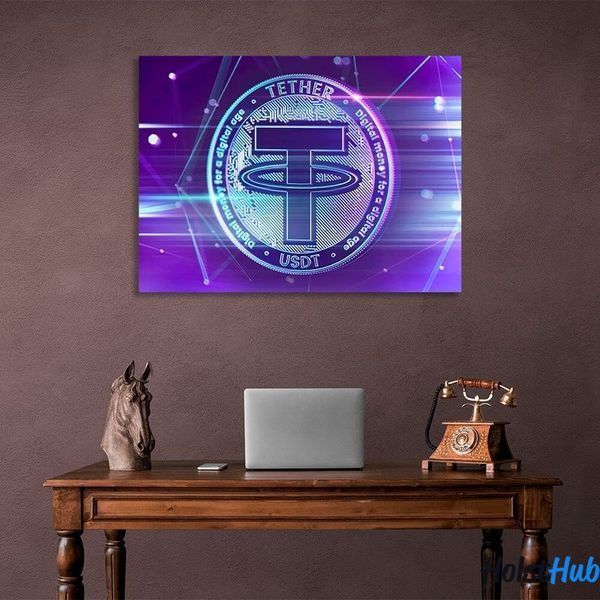 Картина Деньги криптовалюты монета фиолетовая Tether USDT на холсте 12184 фото