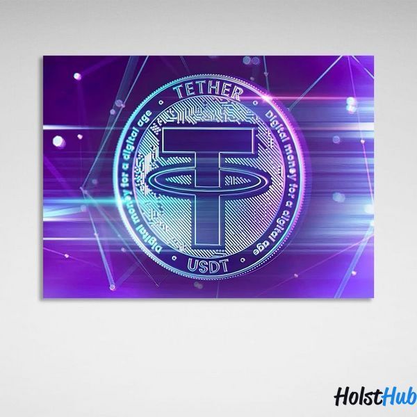 Картина Деньги криптовалюты монета фиолетовая Tether USDT на холсте 12184 фото