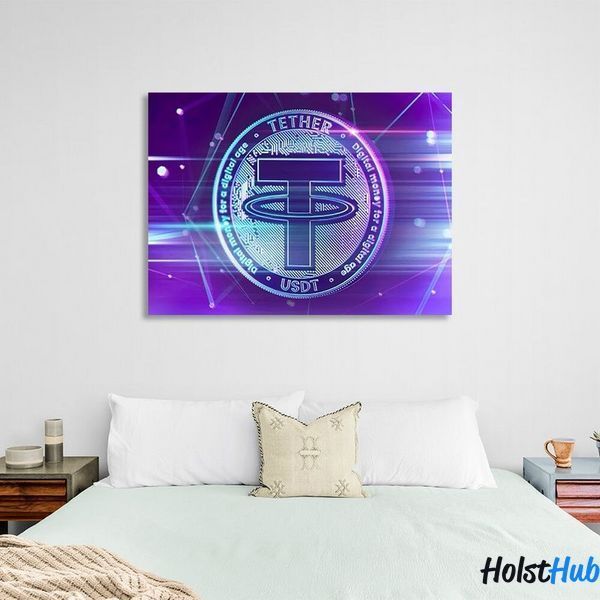 Картина Деньги криптовалюты монета фиолетовая Tether USDT на холсте 12184 фото