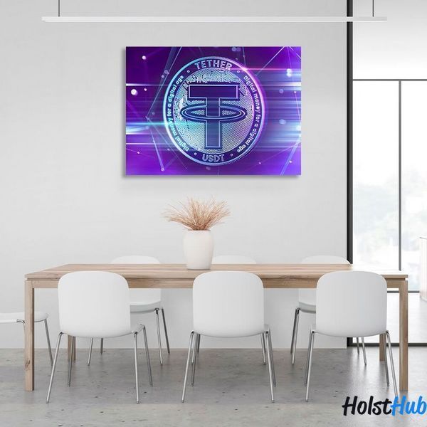 Картина Деньги криптовалюты монета фиолетовая Tether USDT на холсте 12184 фото