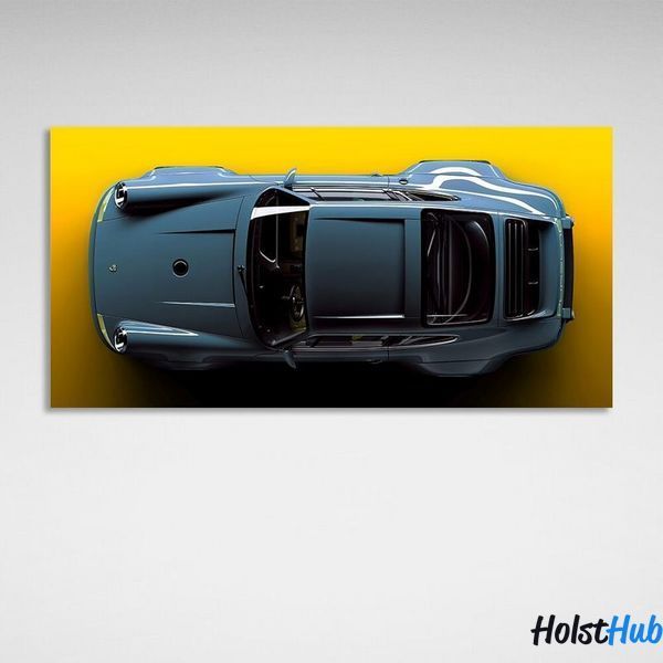 Картина на стену интерьерная автомобиль Porsche 911 голубой Порше на желтом фоне на холсте 10193 фото