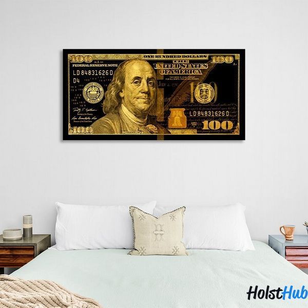 Картина 100 доларів чорний та жовтий на полотні 10142 фото