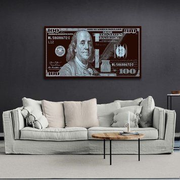Картина 100 доларів чорні платинові Platinum Franklin на полотні 12147 фото