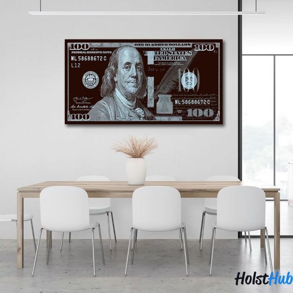 Картина 100 долларов черные платиновые Platinum Franklin на холсте 12147 фото