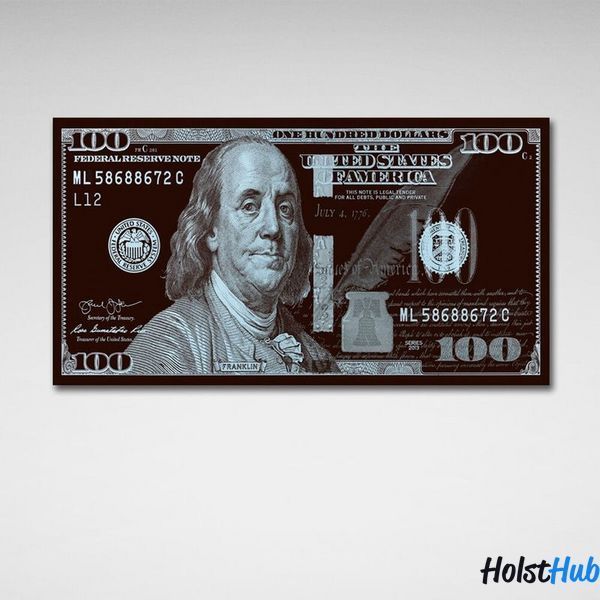 Картина 100 долларов черные платиновые Platinum Franklin на холсте 12147 фото
