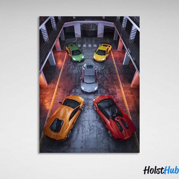 Картина 5 машин Lamborghini на холсте 12138 фото