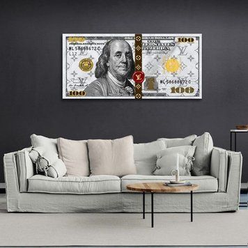 Картина 100 доларів White Franklin LV білий на полотні 10433 фото
