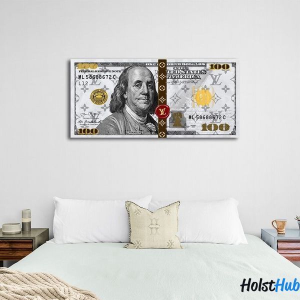 Картина 100 доларів White Franklin LV білий на полотні 10433 фото