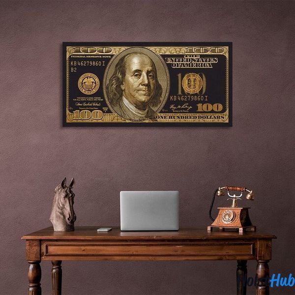 Картина 100 доларів золотий і чорний на полотні ART-0001-st-30x60 фото