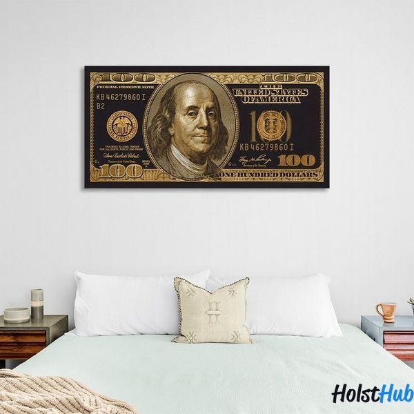 Картина 100 доларів золотий і чорний на полотні ART-0001-st-30x60 фото