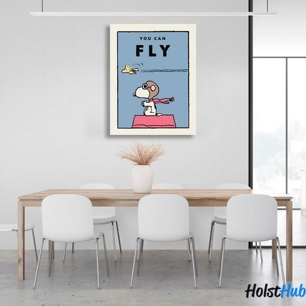 Картина собачка и птичка с надписью YOU CAN FLY на холсте 11799 фото