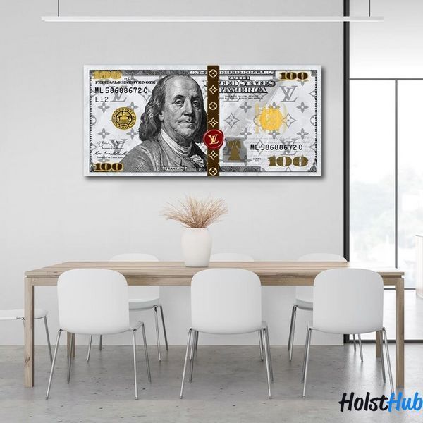 Картина 100 доларів White Franklin LV білий на полотні 10433 фото