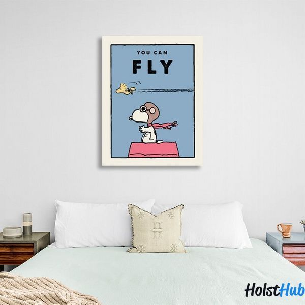 Картина собачка и птичка с надписью YOU CAN FLY на холсте 11799 фото