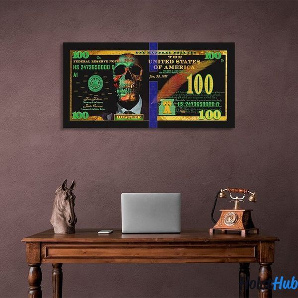Картина 100 долларов Hustler черный и зеленый на холсте 10701 фото