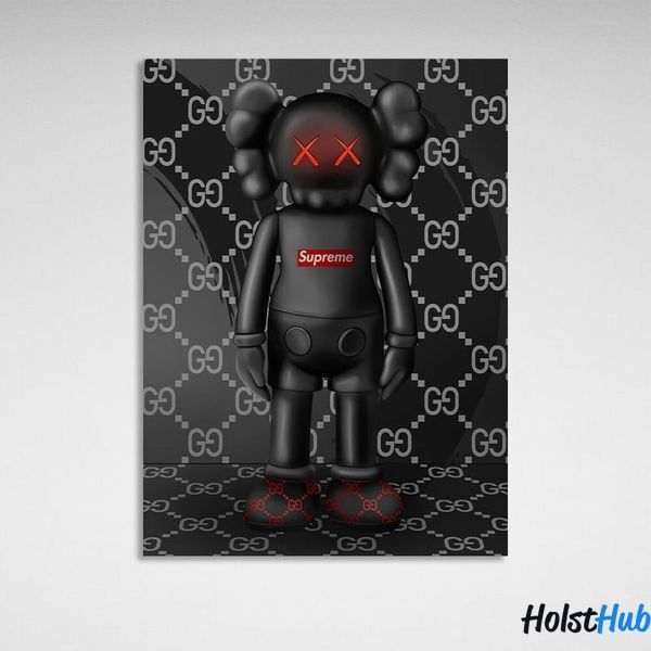 Картина на стіну у вітальню інтер'єрна KAWS Лялька КАВС Суприм Гуччі на полотні 10156 фото