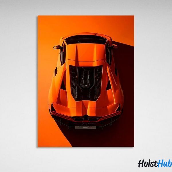 Картина оранжевый Lamborghini на оранжевом фоне верхний ракурс на холсте 11358 фото