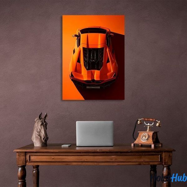 Картина оранжевый Lamborghini на оранжевом фоне верхний ракурс на холсте 11358 фото