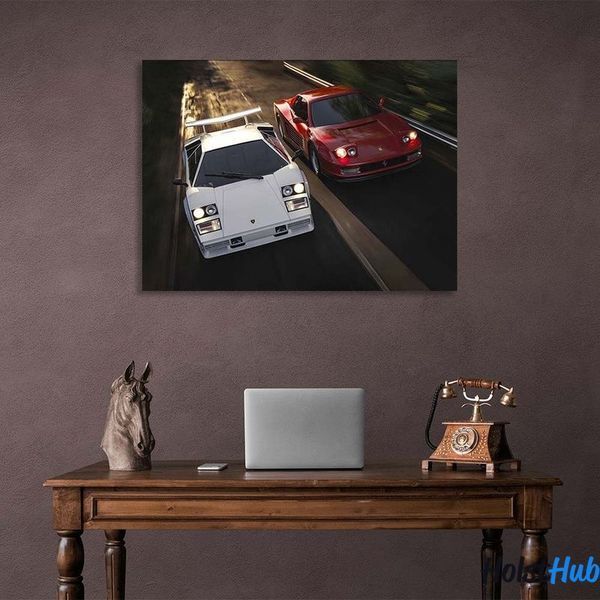 Картина машины Ferrari Testarossa vs Lamborghini Countach на холсте 12127 фото
