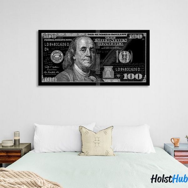 Картина 100 долларов черный и серый на холсте 10143 фото