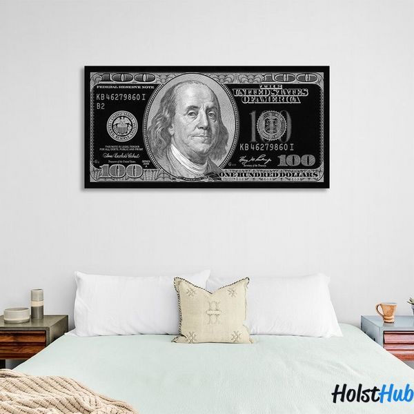 Картина 100 долларов черный и серый старый дизайн на холсте 10518 фото