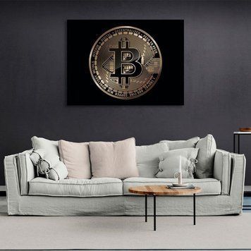 Картина Золота монета Bitcoin на чорному фоні на полотні 11586 фото