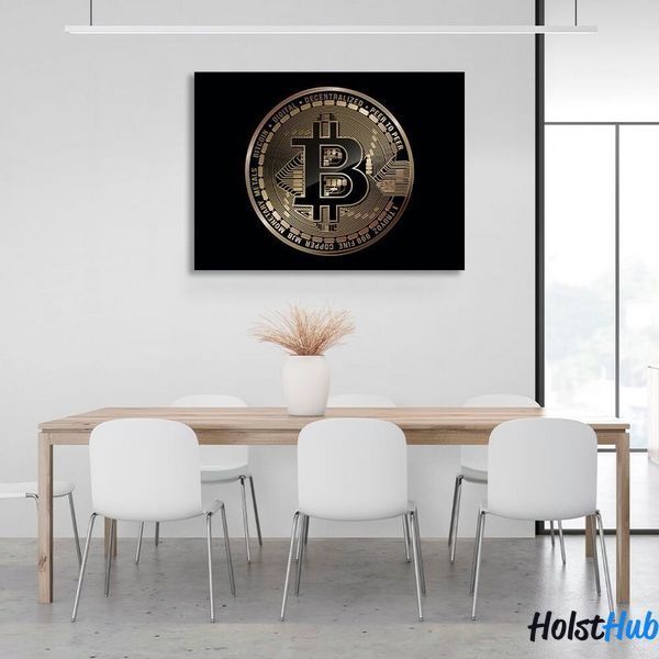 Картина Золота монета Bitcoin на чорному фоні на полотні 11586 фото