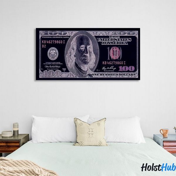 Картина 100 доларів чорний та фіолетовий на полотні 12193 фото