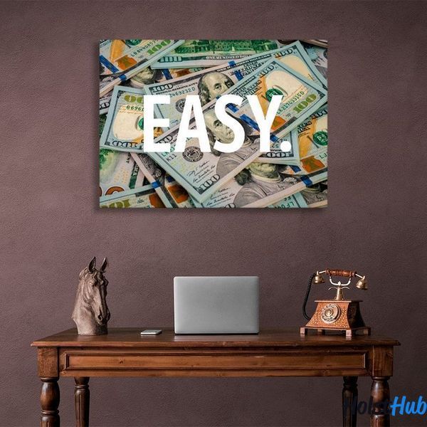 Картина напис "EASY." на тлі доларів на полотні 11618 фото