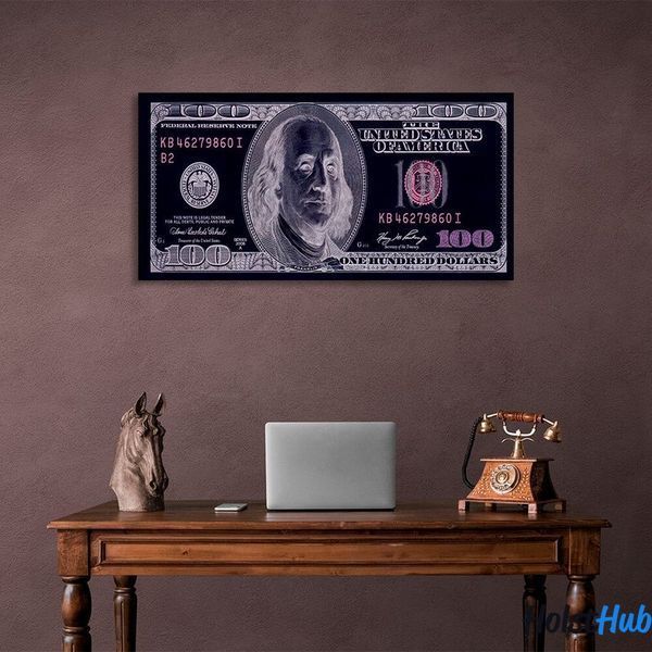 Картина 100 доларів чорний та фіолетовий на полотні 12193 фото