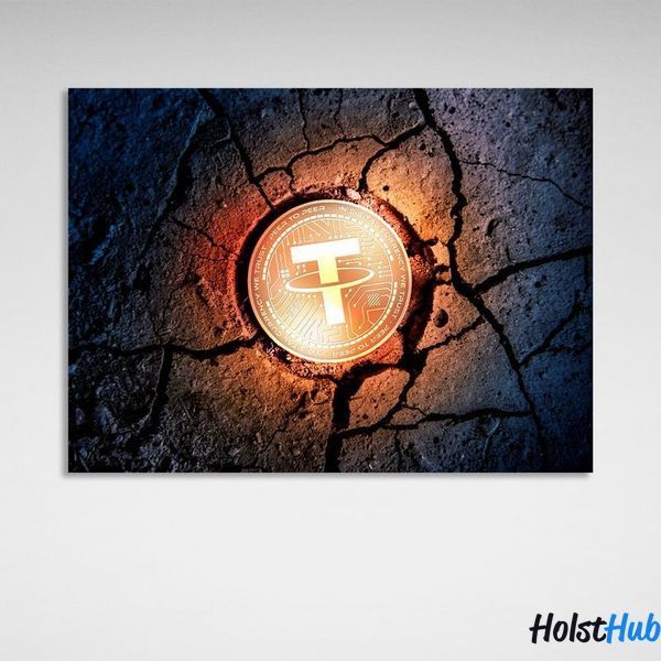 Картина Золотая монета Tether USDT на земле на холсте 12186 фото
