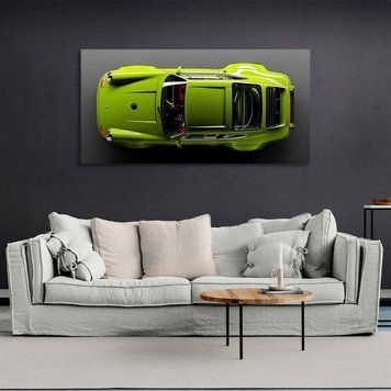 Картина на стіну інтер'єрна автомобіль Porsche 911 салатовий зелений Порше на сірому тлі на полотні 10195 фото