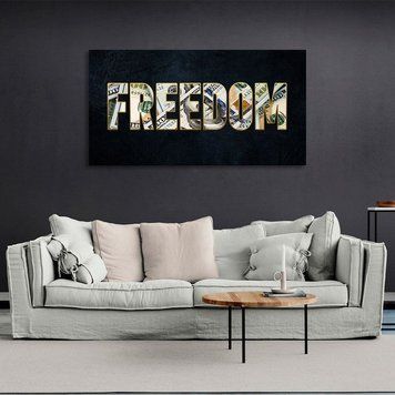 Картина напис FREEDOM на темно синьому тлі на полотні 11739 фото