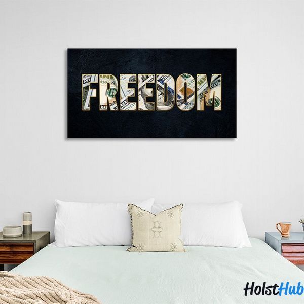 Картина напис FREEDOM на темно синьому тлі на полотні 11739 фото