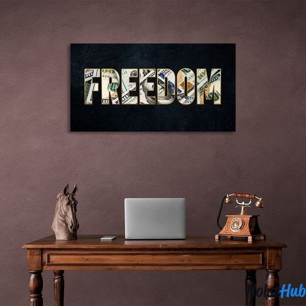 Картина напис FREEDOM на темно синьому тлі на полотні 11739 фото