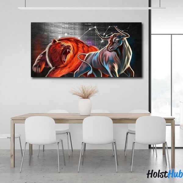 Картина для мотивации Волл Стрит Медведь и Бык на холсте 10439 фото