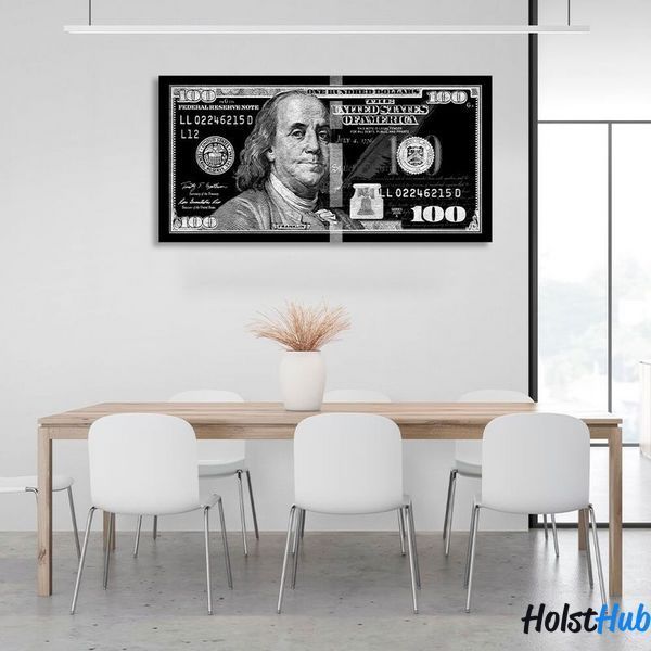 Картина 100 долларов черно-серебряный на холсте 10144 фото