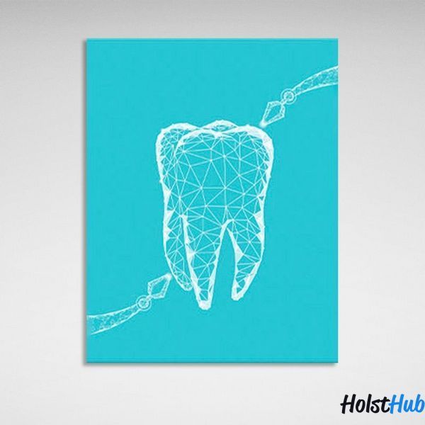 Картина зуб с белых линий на бирюзовом фоне на холсте 11937 фото