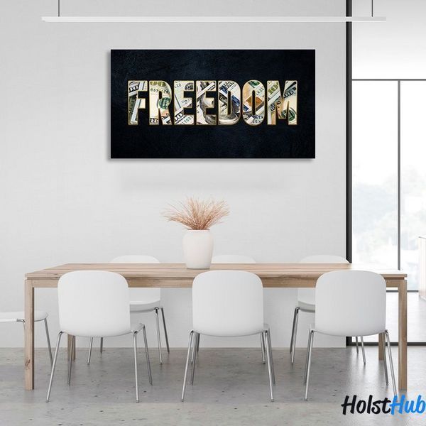 Картина напис FREEDOM на темно синьому тлі на полотні 11739 фото