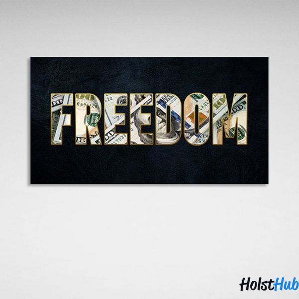 Картина напис FREEDOM на темно синьому тлі на полотні 11739 фото
