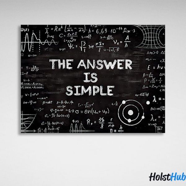 Картина шкільна дошка з формулами та написом у центрі "THE ANSWER IS SIMPLE" на полотні 11640 фото